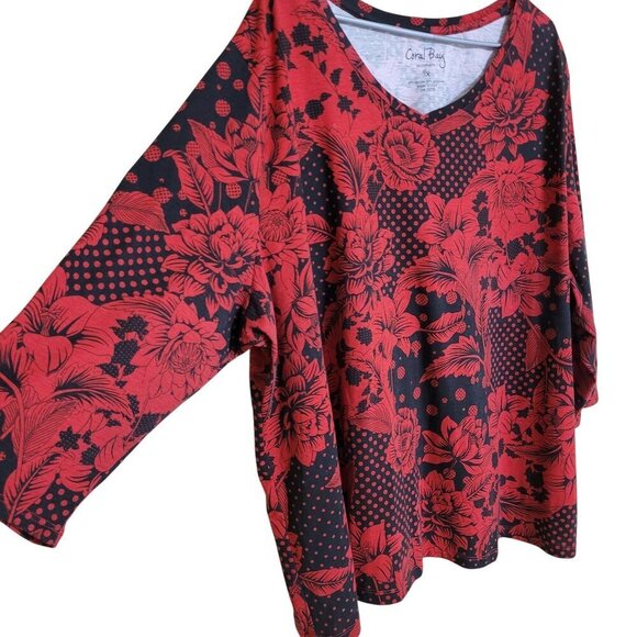 Coral‎ Bay Womens 3X Red & Black Floral Polka Dark Bloomcore Whimsygoth - Picture 3 of 7